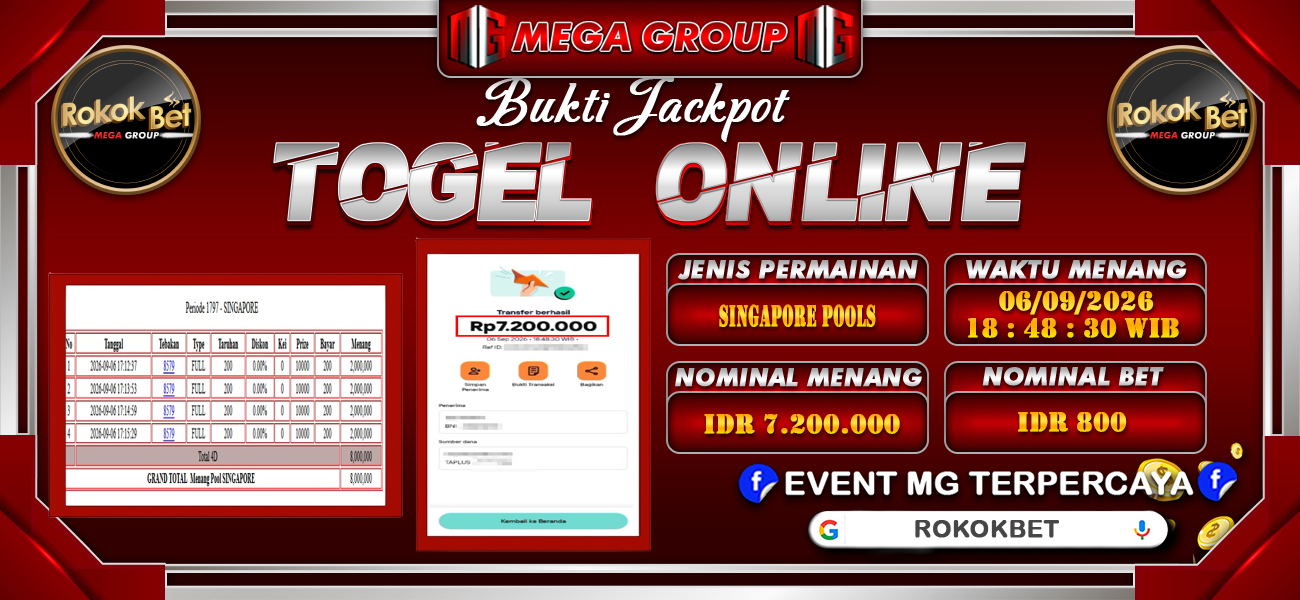 Bukti JP situs Rokokbet hari Minggu, 06 September 2026