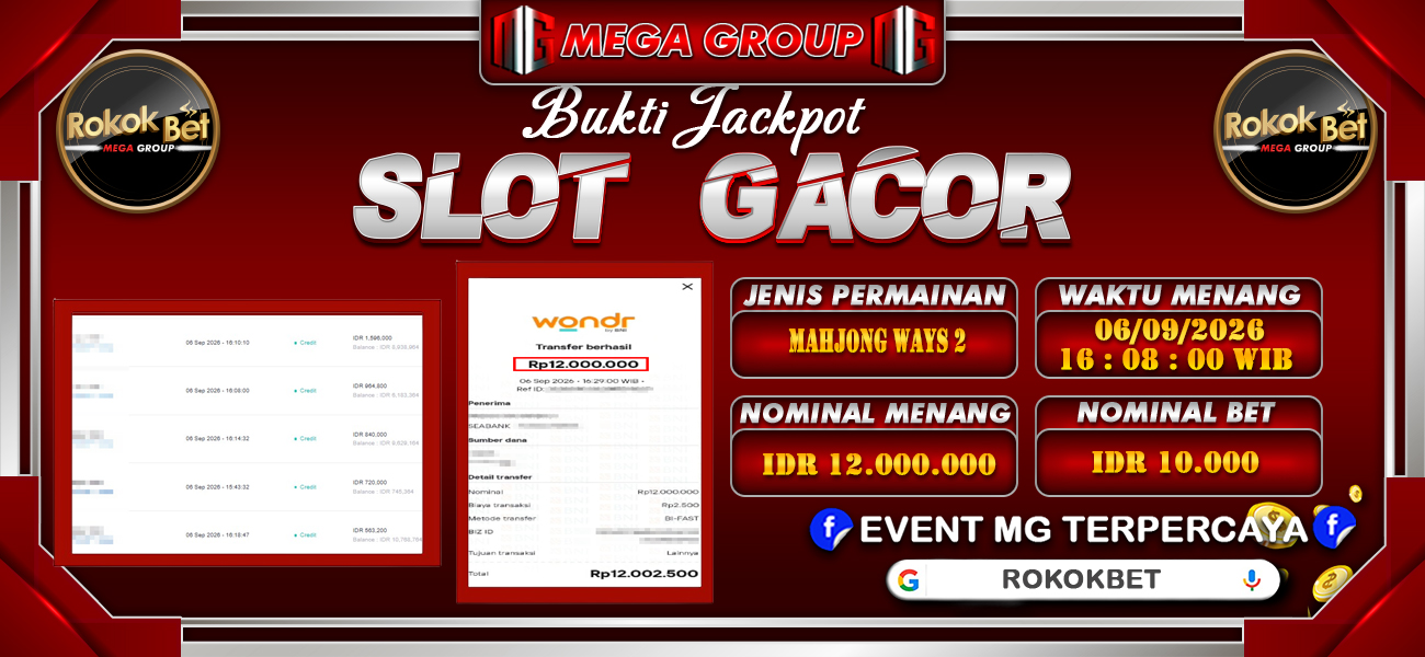 Bukti JP situs Rokokbet hari Minggu, 06 September 2026