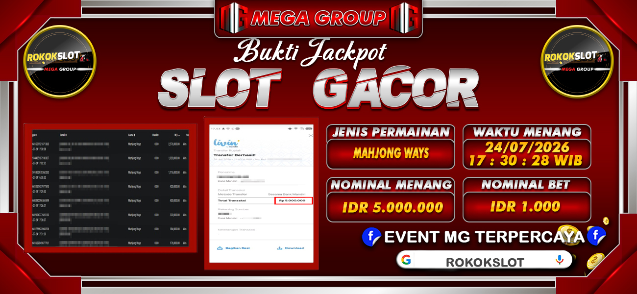 Bukti JP situs Rokokslot hari Jumat, 24 Juli 2026