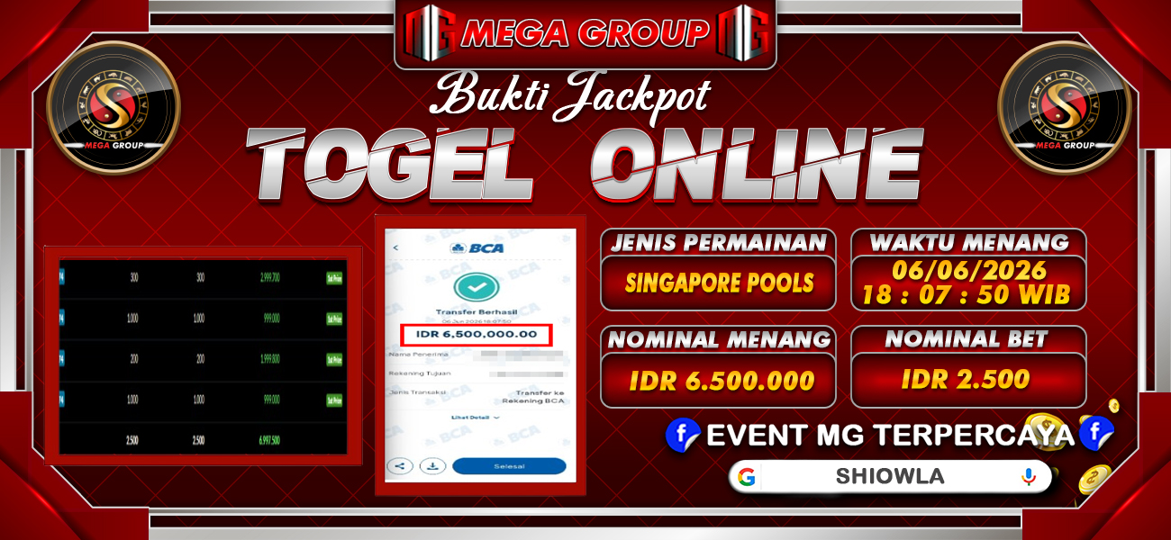 Bukti JP situs Shiowla hari Sabtu, 06 Juni 2026